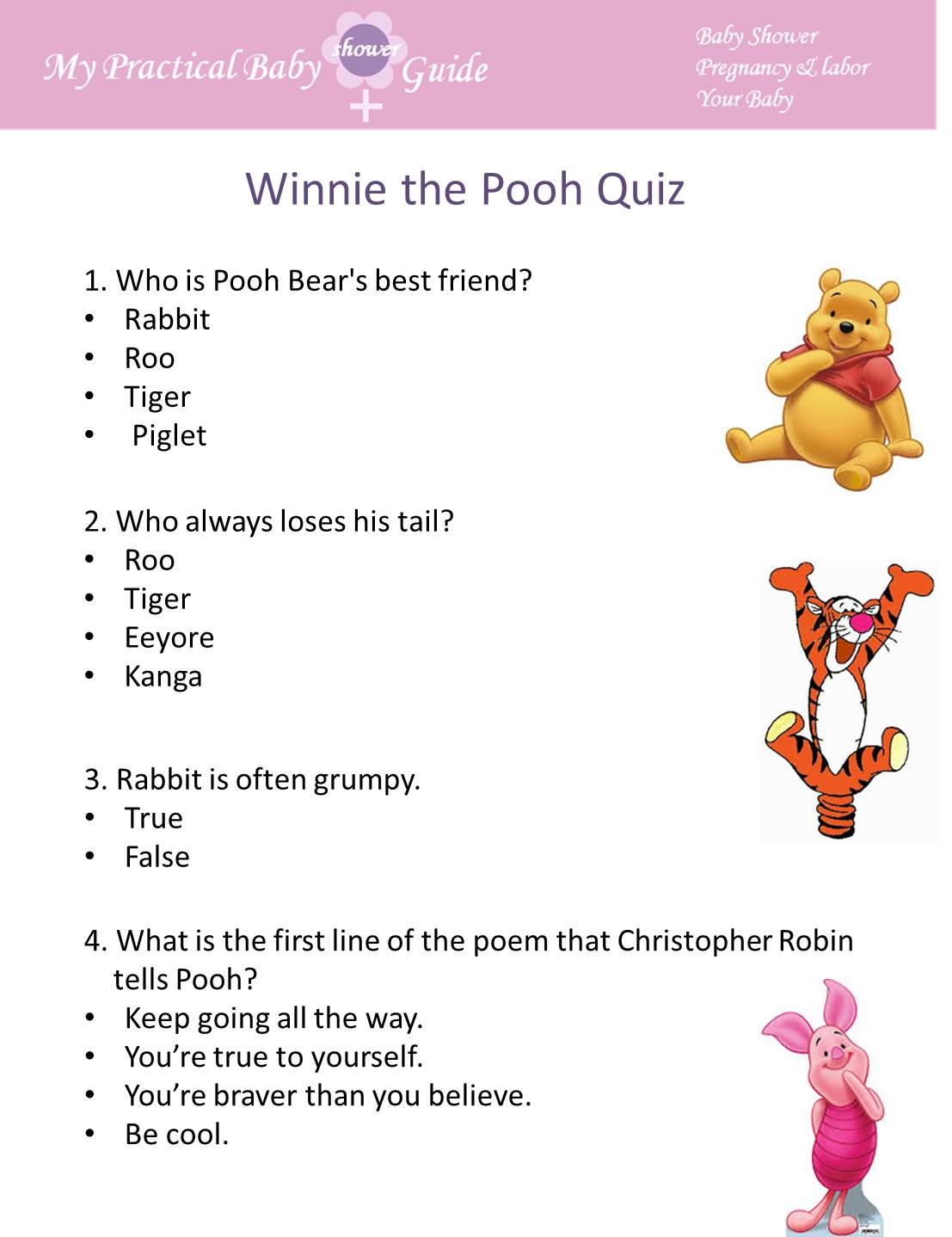 Free Winnie the Pooh Baby Shower Games - My Practical Baby Shower Guide