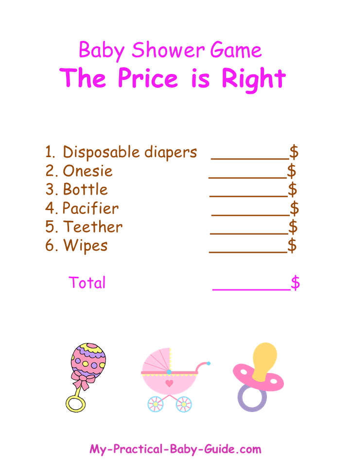 Free Printable Pink and Brown Baby Shower the Price is Right