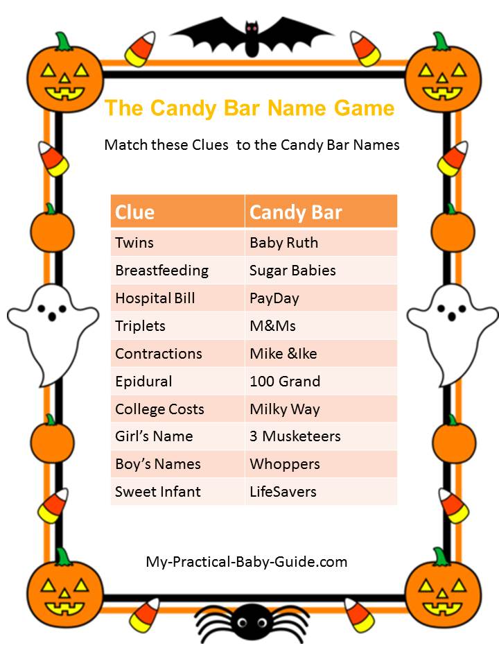 Halloween Baby Shower Candy Bar Name Game