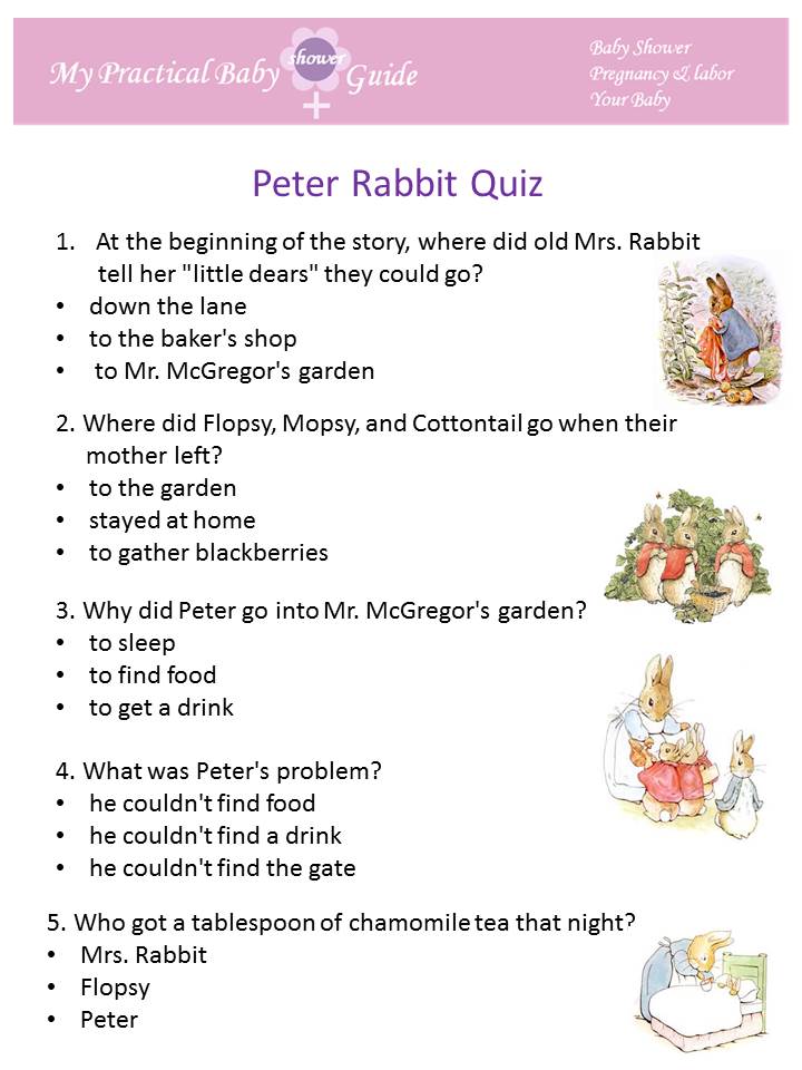 Free Printable Peter Rabbit Baby Shower Game
