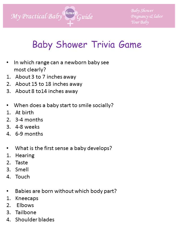 Free Printable Baby Shower Trivia Game My Practical Baby Shower Guide